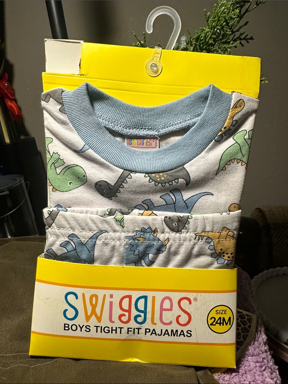 Swiggles Boys Tight Fit Pajamas — Dinosaur Print in Light Blue & Gray